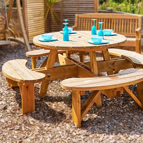 Make the most of summer days with our timber outdoor picnic tables and enjoy a sizzling barbeque with the family. Our garden picnic tables with benches come in a variety of shapes and sizes to suit your style of garden